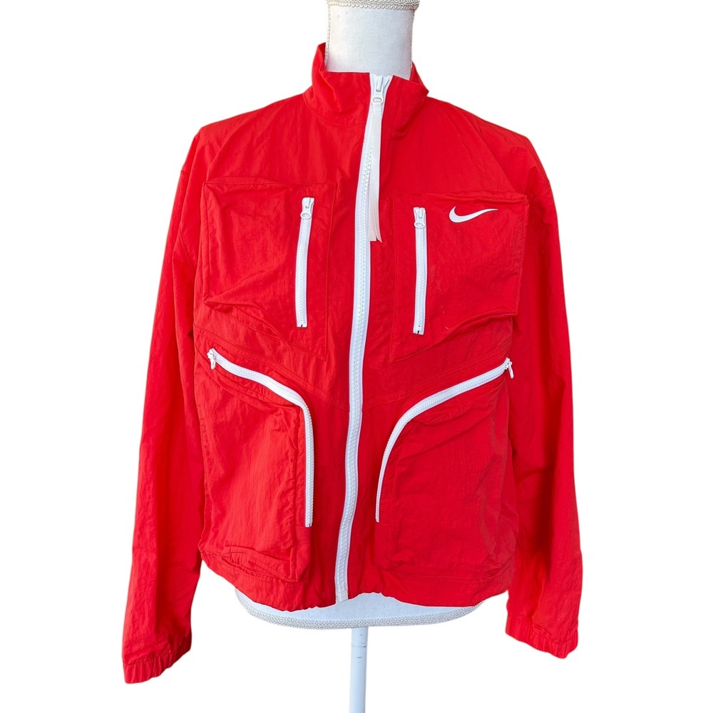 Nike Windbreaker Jacket Full Zip Lightweight‎ Activewear Pockets Red Size Large
